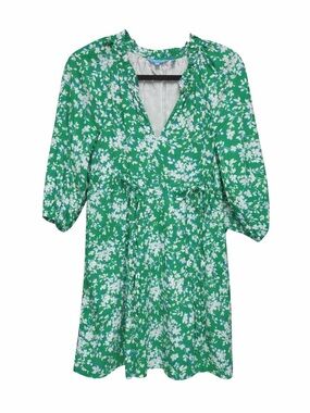 Draper James Green and White Floral V-Neck Dress